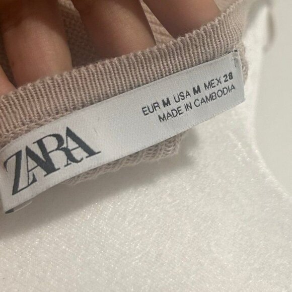 beige tan nude zara cropped cardigan sweater size M • good preowned condition wi - Picture 5 of 9